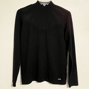 T Tahari Black Knit Long Sleeve Sweater Mock Neck Pullover Mesh Inlay Medium